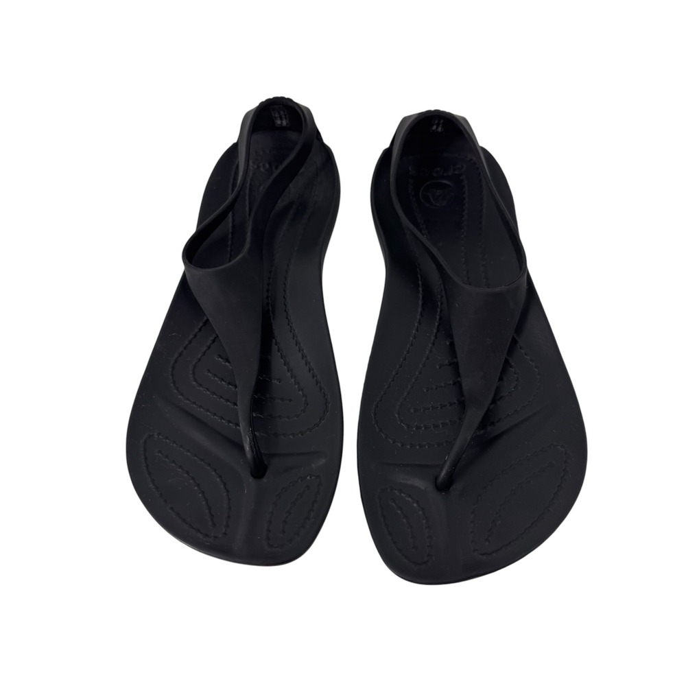 Crocs Sexi Flip Sandals Womens Sz 6 Black T-Strap Slingback Thong Flat - Picture 7 of 11